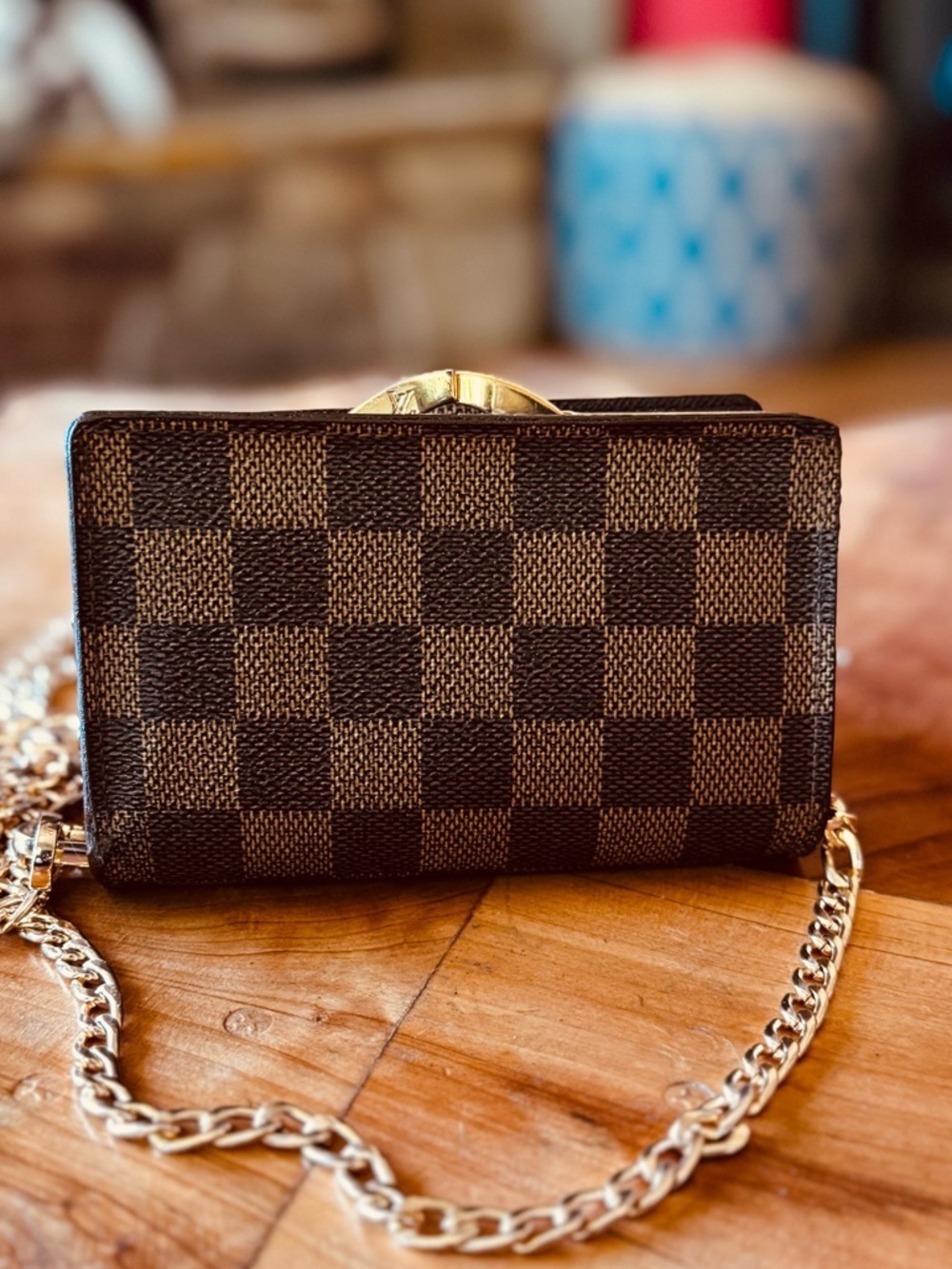 Louis Vuitton French compact wallet kiss Lock vintage 2001 brown generic chain - Picture 4 of 17
